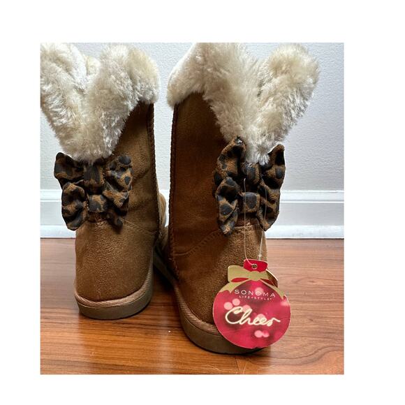 Sonoma Lifestyle Girls 5 Medium Brown Winter Boots with Bows - Picture 6 of 11